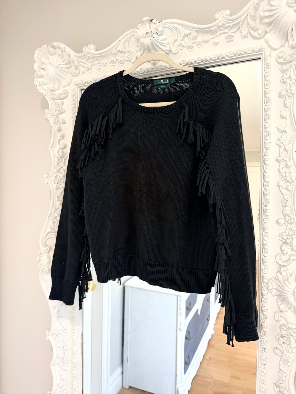 Ralph Lauren Brygida Black Fringe Crewneck Sweater - Picture 3 of 5